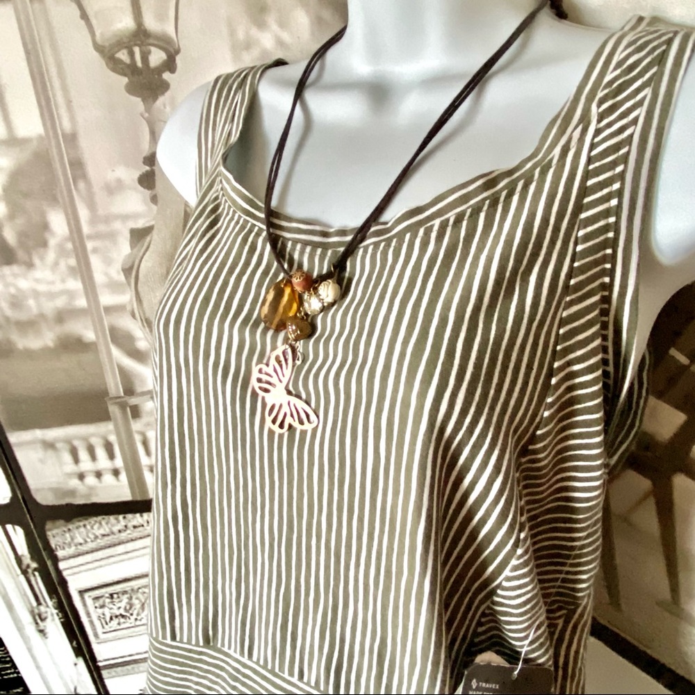 NWT EDDIE BAUER | Ladies Gate Check Mixed-Stripe U-Neck Tank Top Sz M Easy Care - Picture 2 of 15